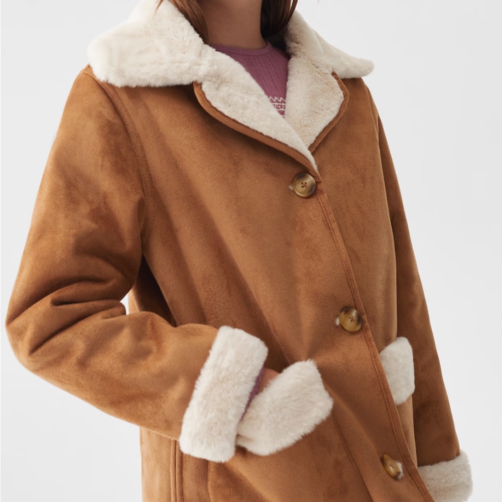 Mango Coat with shearling-effect lining